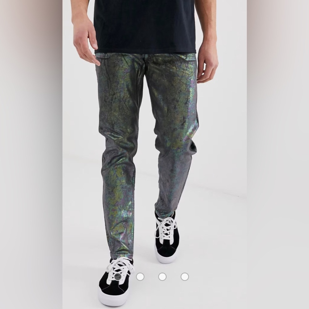 RECLAIMED VINTAGE Coated Jeans 89 Original Fit in Silver Metallic Oil Slick 28